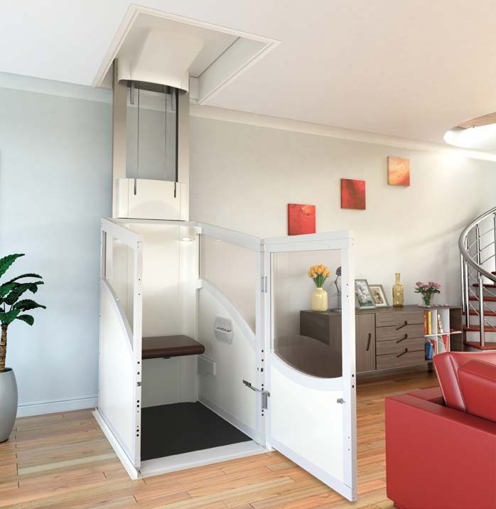 Companion Stratus open-car home lift with the door open, showing the wheelchair-accessible platform