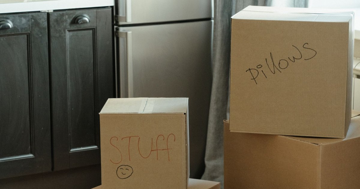 Cardboard moving boxes in a home