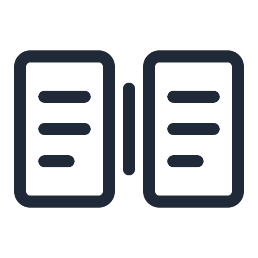 Outline icon of two spec sheets side by side representing product comparison