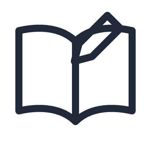 Outline icon of an open book and pencil representing guides